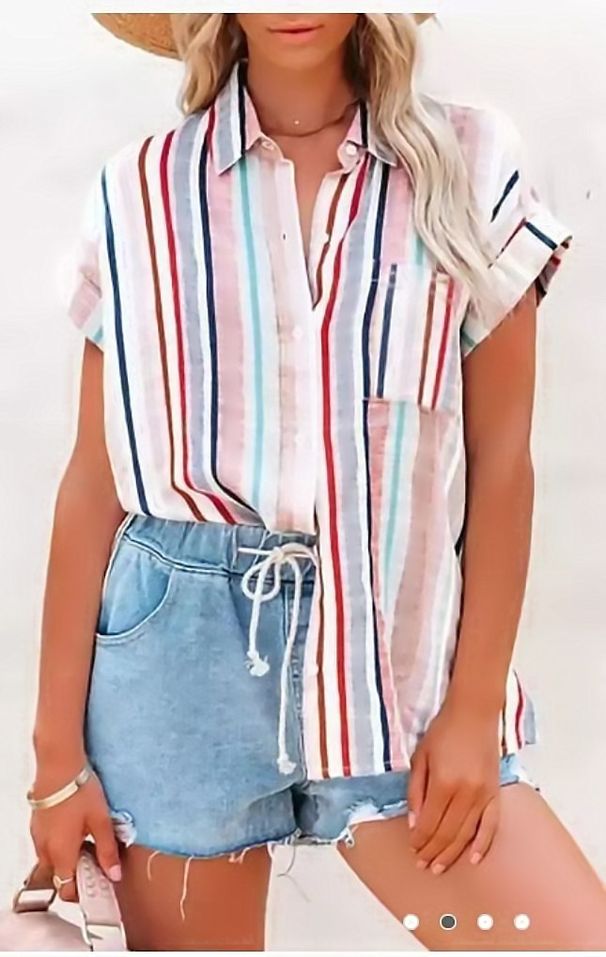 Women's Striped Shirt Short Sleeved Casual Fashion Style Summer Top Hot Selling_ecoleips.com