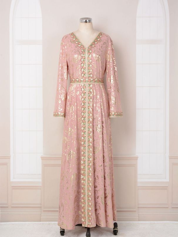 Voya Middle Eastern Abaya With Gold Embossing, Fashionable High-end Women's Clothing, Elegant And Slim-fitting Long_ecoleips.com