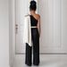 Women's Clothing Ribbon Black And White Contrast Bow Decoration One Shoulder Dress Straight Jumpsuit Trousers_ecoleips.com