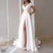 Women's Clothing Chest Wrap Style Ruffled Solid Color Slit Mid Waist Solid Color Temperament Commuter Long Dress_ecoleips.com