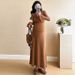 Autumn New Korean Fashion Stretch Floral Knitted Maternity Dress_ecoleips.com