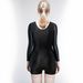 XClocKNYoung Satin Glossy Bodysuit Long Sleeved Shorts Jumpsuit Oil Glossy Bodysuit Yoga Fitness Suit Satin Tights_ecoleips.com