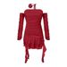 Women's Summer Solid Color Sexy Design Irregular Tassel Ruffled Hip Lace Suspender Dress_ecoleips.com