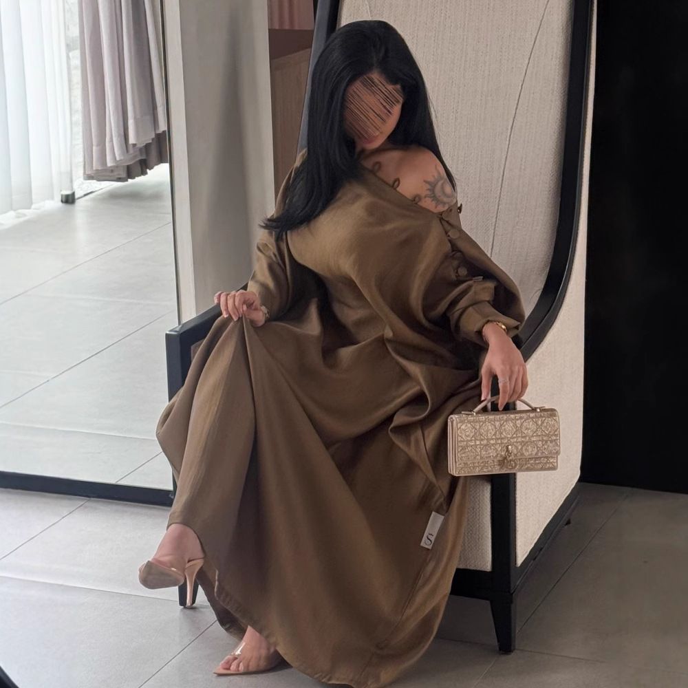 Spring Summer New Arrival Women's Retro Elegant Kaftan Robe Dress Button Detail European American Middle Eastern Export Style Party Wear_ecoleips.com