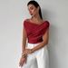 2026 European And American Cross-Border Solid Color T-Shirt Women's Simple Style Asymmetrical Shoulder Slim Fit_ecoleips.com