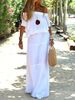 Summer New Arrival Women's Casual Long Dress Solid Color off Shoulder Elastic Waist Short Sleeve European And American Style Q212_ecoleips.com