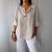 Women's V Neck T-Shirt Loose Fit Cotton Linen Button Detail European American Style Summer Top_ecoleips.com