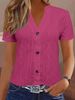 Women's Clothing Fashion Casual Solid Color Button V Neck Short Sleeved T Shirt_ecoleips.com
