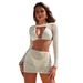 Women's Long Sleeved Mesh Bikini Swimsuit American Style Solid Color Four Piece Beachwear Sexy_ecoleips.com