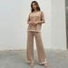 Women's Elegant Color Block Split Short Sleeve Knit Top And Slim Wide Leg Trousers Fashion Set Two Piece Casual Outfit_ecoleips.com