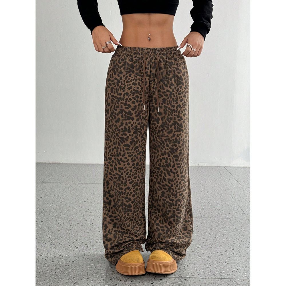 Streetwear Camo Print Jogger Pants For Teens, Elastic Waist Relaxed Fit Wide Leg Trousers, Stretchable & Stylish Polyester Pants_ecoleips.com