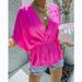 Women's Clothing Spring And Summer New Style Cotton V Neck Elastic Waist Casual Fashion Short Sleeved Shirt 22133_ecoleips.com