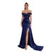 European And American Foreign Trade Hot-Selling Strapl Solid Color Off-Shoulder Sexy Slit Slim Evening Gown_ecoleips.com