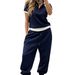 Women's Casual Suit Collared Patchwork T-Shirt And Elastic Waist Slim Fit Trousers Spring/Summer New Arrival from AliExpress_ecoleips.com