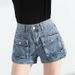2025s Summer New Women's Chic Black Washed Denim Shorts With Pockets, High Waist, Korean Style, Loose Fit, Girl Hot Pants_ecoleips.com