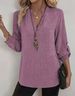 Aria Basics Aria Basics 2025 Autumn European And American Cross-Border Foreign Trade Women's Loose Plus Size V-Neck Solid Color Shirt Casual_ecoleips.com