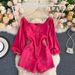 Women's Clothing Fashionable Outfit White Rose Red Jumpsuit Autumn Retro Single Breasted Slim Short Jeans Trend_ecoleips.com