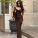Fashion 2025 Summer New Women's Sexy Elegant V-neck Slim Fit Slit Ribbon Dress Wholesale_ecoleips.com