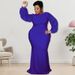 Elegant Plus Size Long Sleeve Sequin Maxi Dress, Fish Tail Hem Formal Gown For Evening Parties_ecoleips.com