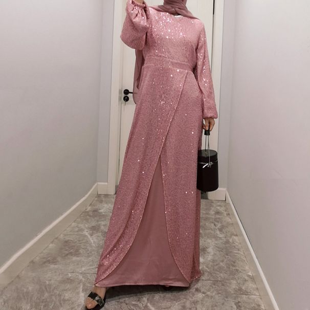 Women's Clothing New Sequin Waist Long Skirt Temperament Women's Long Sleeve A Line Dress_ecoleips.com