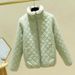 "Quilted Sherpa-Lined Jacket – Oversized Puffer Coat With Stand Collar For Women (Green/Blue/Pink, M-3XL)"_ecoleips.com