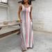 Summer Fashion Women's Sleeveless Long Dress Striped round Neck with Pocket Casual European American Style Spring/Autumn Wear_ecoleips.com
