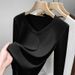 Trendy Solid Color Elegant V Neck Simple Slim Fit Ribbed Long Sleeve Commuter Women's Style Round Neck Autumn Top_ecoleips.com