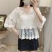 Bell-sleeve Top, Pullover Sun Protection Outerwear, Women's Spring-summer White Mesh Lace Short Chiffon Shirt_ecoleips.com