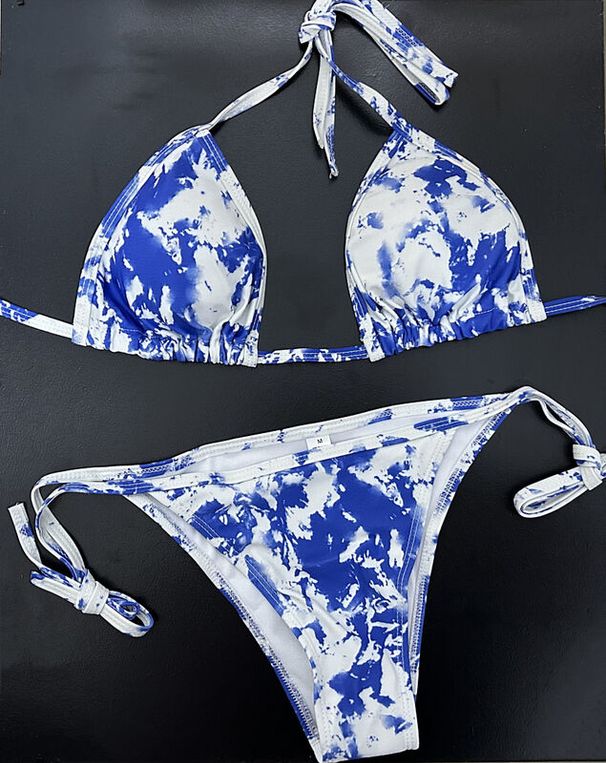 2026 Women's Swimsuit Fashion Silk Star Same Style Seaside Pool Printed High Waist Strap Bikini_ecoleips.com