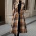 Classic British Style Long Trench Coat With Belt – Plaid Wool Blend Overcoat For Women (Sizes S-Xl, Coffee Brown)_ecoleips.com