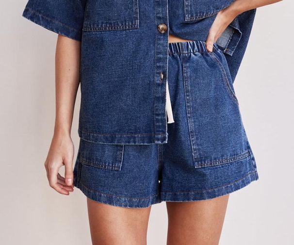 European American Cross-border 2025 Spring-summer New Vintage Casual Loose Pocket Short-sleeve Shirt And Shorts Denim_ecoleips.com