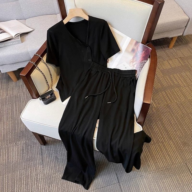 Women's Slim-Fit Activewear Set Ice Silk Feeling Summer Casual Outfit With Flattering Wide Leg Pants And Top_ecoleips.com