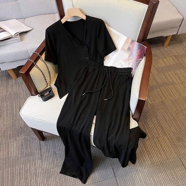 Women's Slim-Fit Activewear Set Ice Silk Feeling Summer Casual Outfit With Flattering Wide Leg Pants And Top_ecoleips.com