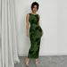 2026 New European And American Cross-Border Sleeveless Slim-Fit Long Dress, Tie-Dye Green Dress For Women, Fashionable,_ecoleips.com