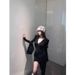American Style Spicy Girl Elegant Slim V-Neck Long Sleeve One-Piece T-Shirt Women Winter Tie-Up Bodycon Skirt Two-Piece_ecoleips.com