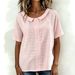 Voya Ladies' Elegant And Dignified Temperament, With A Lapel Pattern And Striped Short Sleeved Casual Shirt Top_ecoleips.com