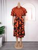 Women's Clothing A Line Skirts Africa Plus Size Floral Print Shirt Dress – A-Line Midi Dress With Collar (Orange/Fuchsia/Green/Black)_ecoleips.com
