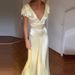 Ladies Elegant Ruffle Edge Backless Holiday Dress Casual Solid Color Party Long Dress 2026 New Spring Summer V-neck Satin Dress_ecoleips.com
