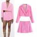 ZA Women's Short Blazer With Collar + Wide Pleated Mini Skirt Fashion Set_ecoleips.com