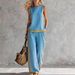 Summer Women's Two Piece Set European American Style Digital Print Sleeveless Top Wide Leg Pants Casual Suit_ecoleips.com