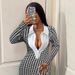 "Elegant Houndstooth Patchwork Dress For Women - Slim Fit Long Sleeve Dress With Puff Sleeves, Autumn & Winter Fashion"_ecoleips.com