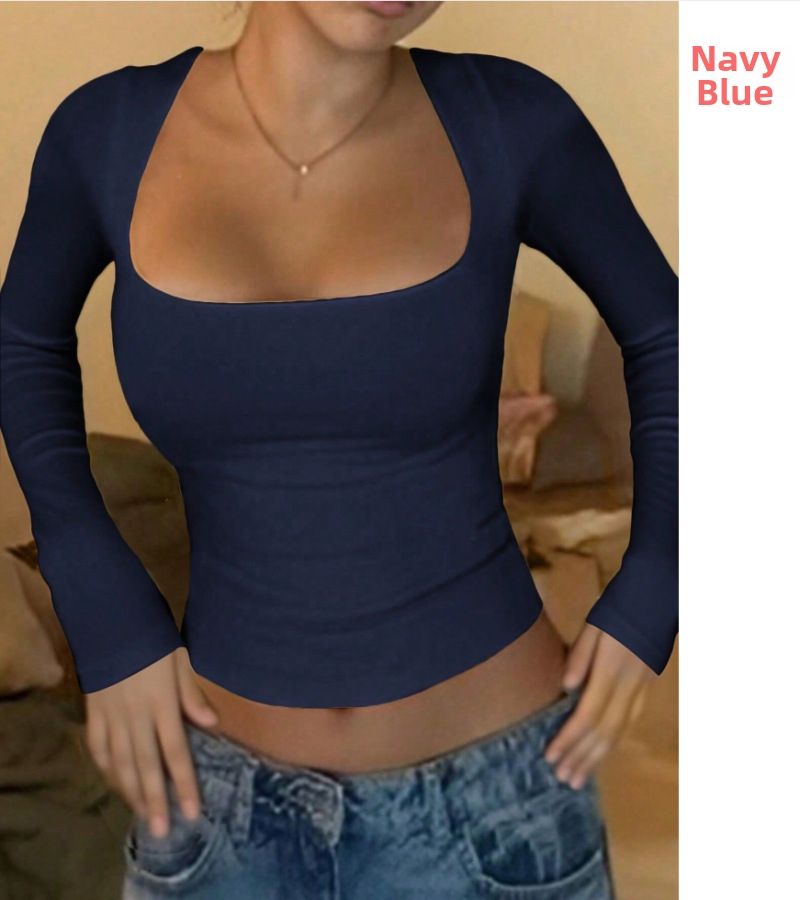 Women's Clothing Y2K Retro Long Sleeve Fitted Crop Top - Stretchy Soft Bodycon Tee For Women_ecoleips.com
