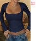 Women's Clothing Y2K Retro Long Sleeve Fitted Crop Top - Stretchy Soft Bodycon Tee For Women_ecoleips.com