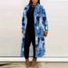 Longline Denim Print Windbreaker Coat For Women - Versatile Blue Collarless Jacket Versatile Full-Zip Closure_ecoleips.com