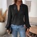 Women's V-Neck Lace Trim Long Sleeve T-Shirt, Solid Color Casual Blouse For Autumn Winter, Soft Stretch Basic Top_ecoleips.com