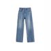 2024 Women's Jeans High Waist New Large Size Slimming Loose Versatile Narrow Version Pear Shape Body Wide Leg Fleece_ecoleips.com