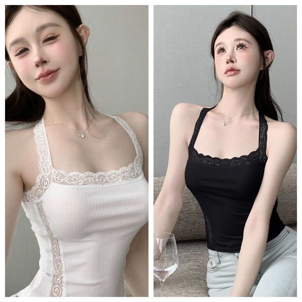 Lace Halter Neck Camisole For Women, Summer New Style, Jazz Sweet And Spicy Girl Top With Chest Pads, Thai Style_ecoleips.com