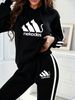 Women's Cute Kitten Print Hoodie And Pants Set Casual Outfit for Spring/Autumn Black S-XXL_ecoleips.com
