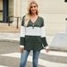 Fashion T-shirt For Women In Spring 2025, Long Sleeved V-neck Contrasting Button Up Top_ecoleips.com