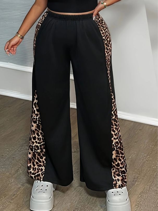 Women's Clothing Popular Autumn Black Loose Leopard Print Fashionable Wide Leg Pants Large Size Women's Pants_ecoleips.com